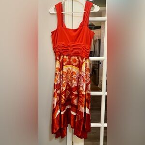 Signature by Sangria Vibrant Red and Orange Midi Dress